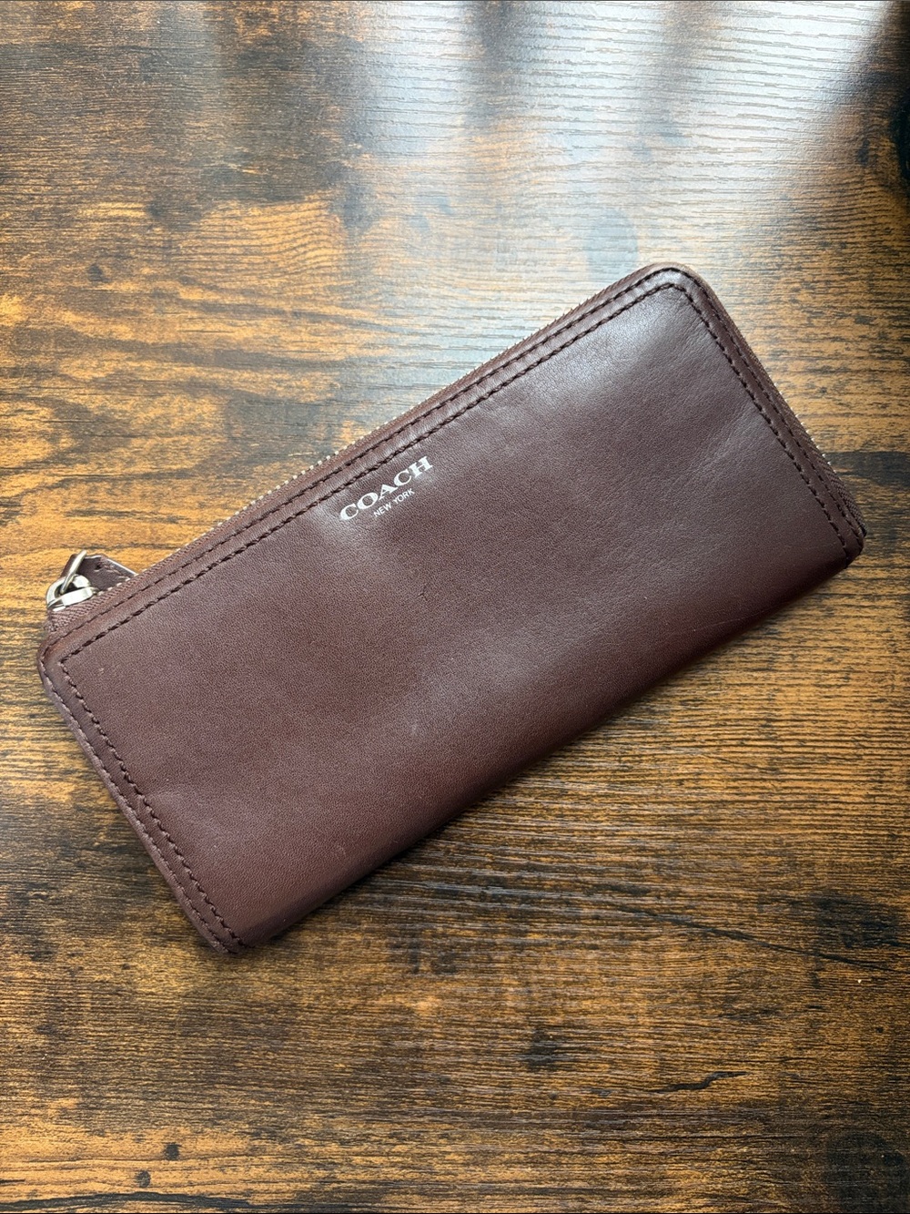 Coach Leather Zip Wallet in Chocolate Brown